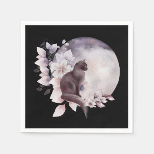 Black Cat by a Magical Full Moon Napkin