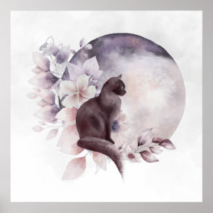 Black Cat by a Magical Full Moon Poster