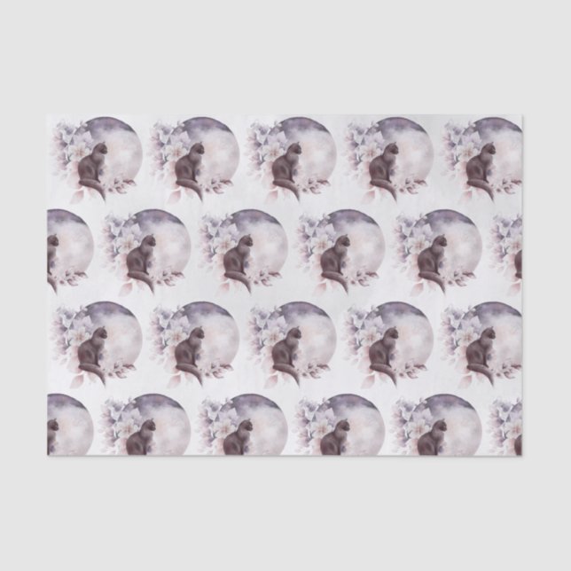 Black Cat by a Magical Full Moon Tissue Paper (Front)