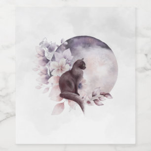 Black Cat by a Magical Full Moon Wine Label