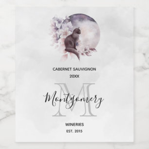 Black Cat by a Magical Full Moon Wine Making Label