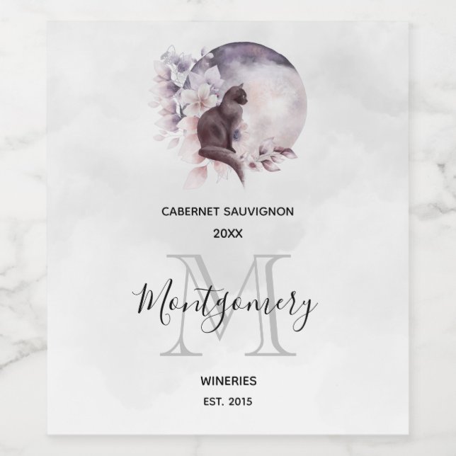 Black Cat by a Magical Full Moon Wine Making Label (Single Label)