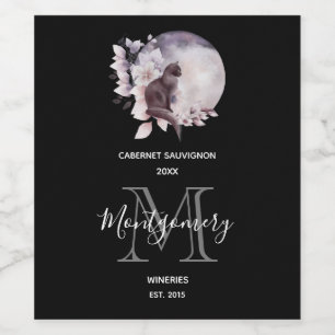 Black Cat by a Magical Full Moon Wine Making Label