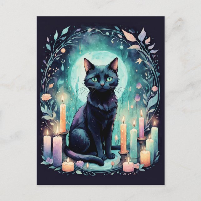 Black Cat By Candle Light Postcard (Front)