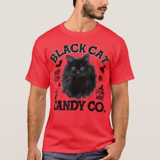 Black Cat Candy Corn Candy Co Funny Halloween  T-Shirt