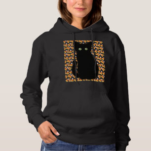 Black cat, Candy corn pattern, Halloween fun Hoodie
