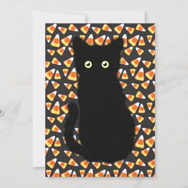 Black cat, Candy corn pattern, Halloween fun   Invitation (Front)