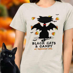 Black Cat & Candy Halloween Vibe Tri-Blend T Shirt