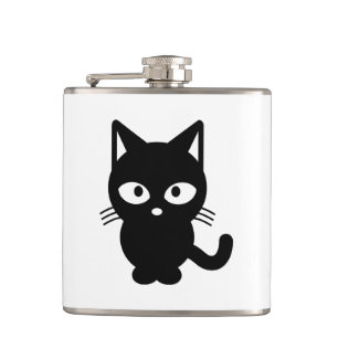 Black cat cartoon hip flask