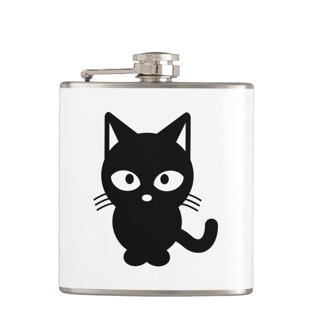 Black cat cartoon hip flask (Front)