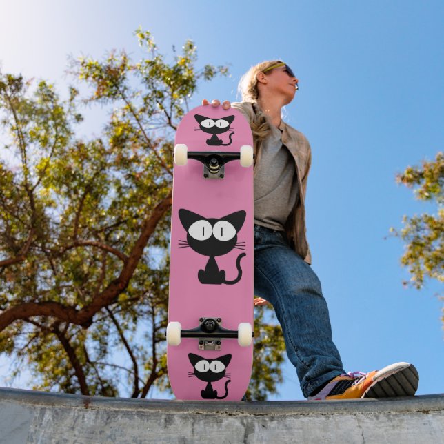 BLACK CAT CARTOON PINK SKATEBOARD DECK (Outdoor 1)