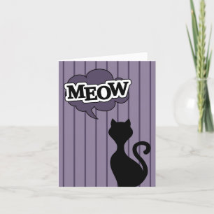 Black cat cartoon saying meow holiday card
