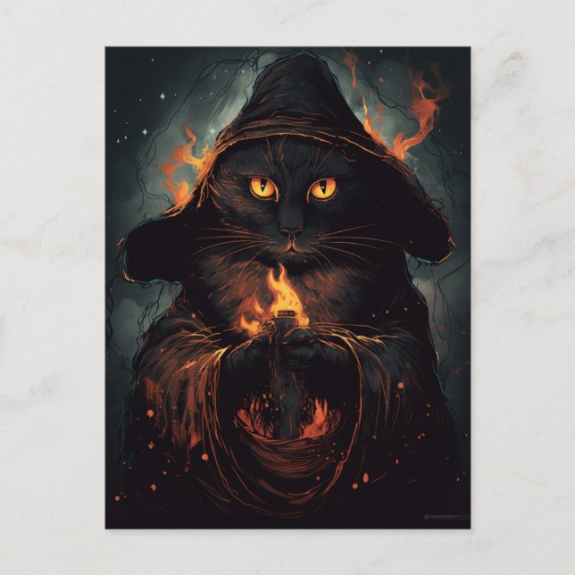 Black Cat Casts a Spell Postcard (Front)