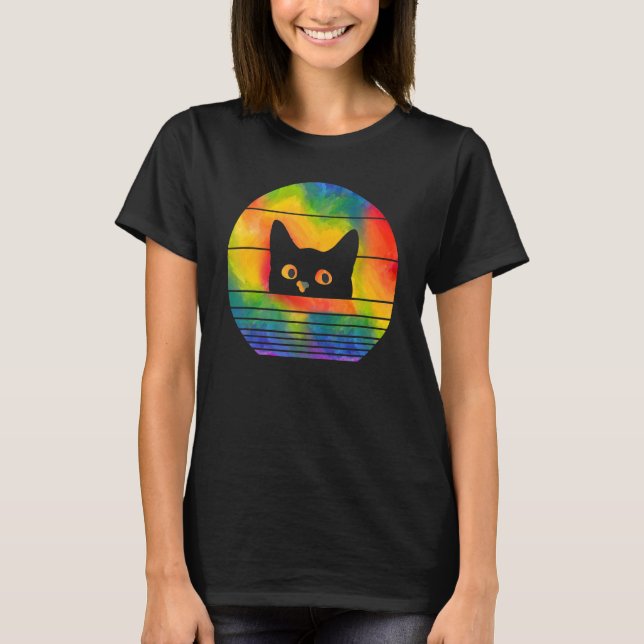 Black Cat Cat  Kitty cat LGBTQ Pride LGBT Flag Gay T-Shirt (Front)