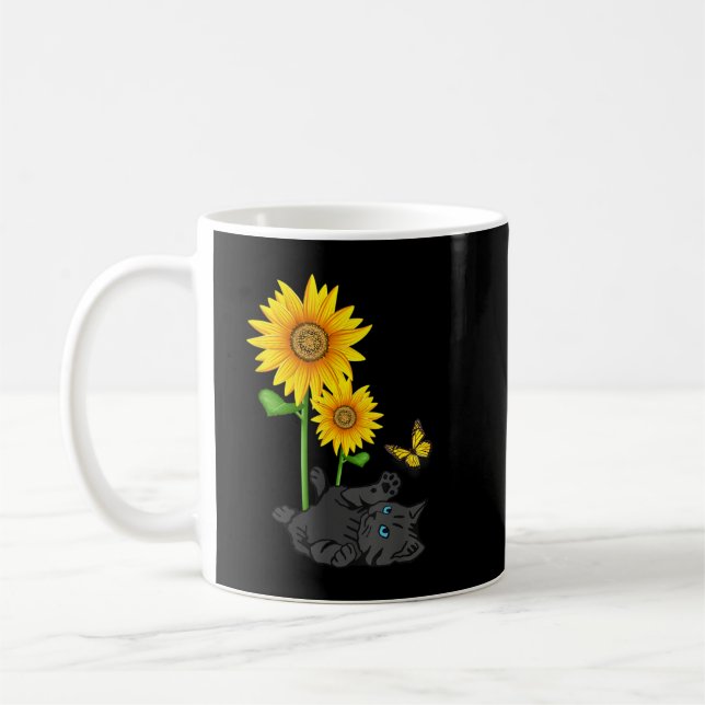 Black Cat Cats and sunflowers kitten sunflower but Coffee Mug (Left)