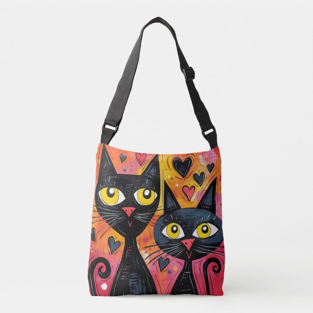 BLACK CAT CATS CROSS BODY BAG TOTE PURSE (Front)