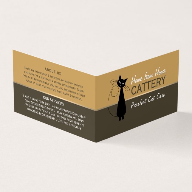 Black Cat, Cattery, Pet Boarding Detailed Business Card (Outside)