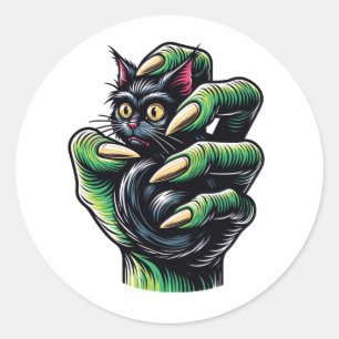 Black Cat Caught by Witchy Hand Classic Round Sticker