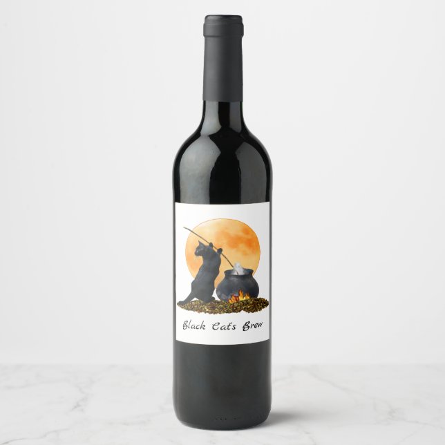Black Cat Cauldron Wine Labels (Front)