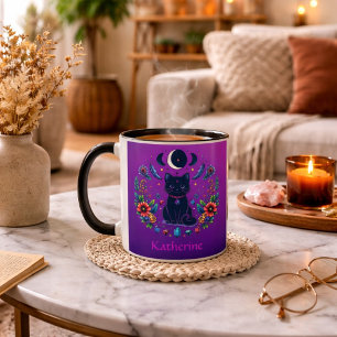 Black Cat Celestial Mystical Purple Pink Mug