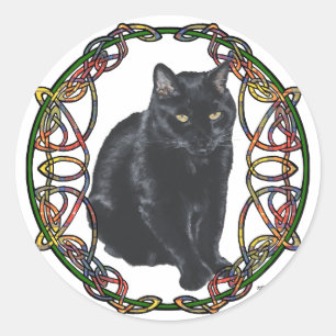Black Cat Celtic Knotwork Classic Round Sticker
