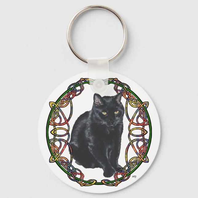 Black Cat Celtic Knotwork Key Ring (Front)
