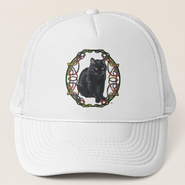 Black Cat Celtic Knotwork Trucker Hat (Front)