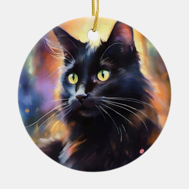 Black Cat Ceramic Tree Decoration (Front)