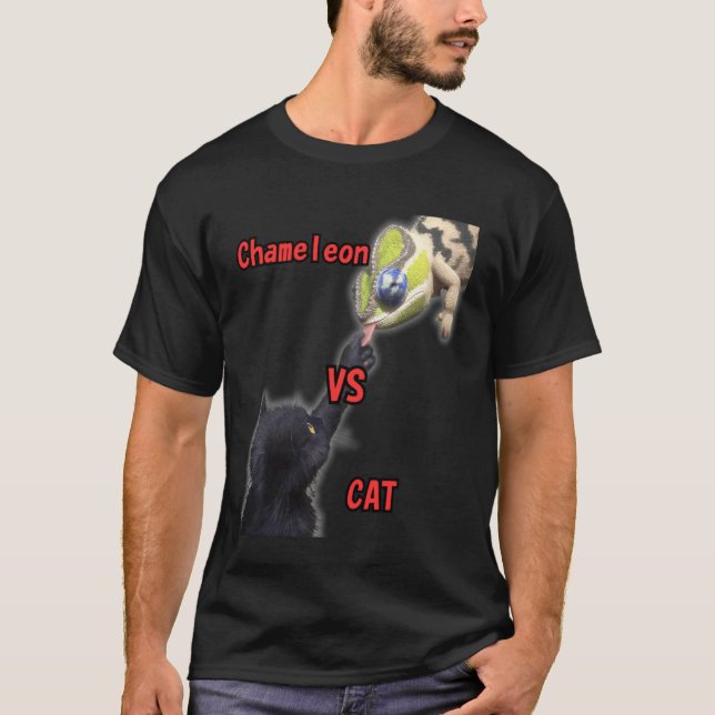 Black cat Chameleon Tongue T-Shirt (Front)