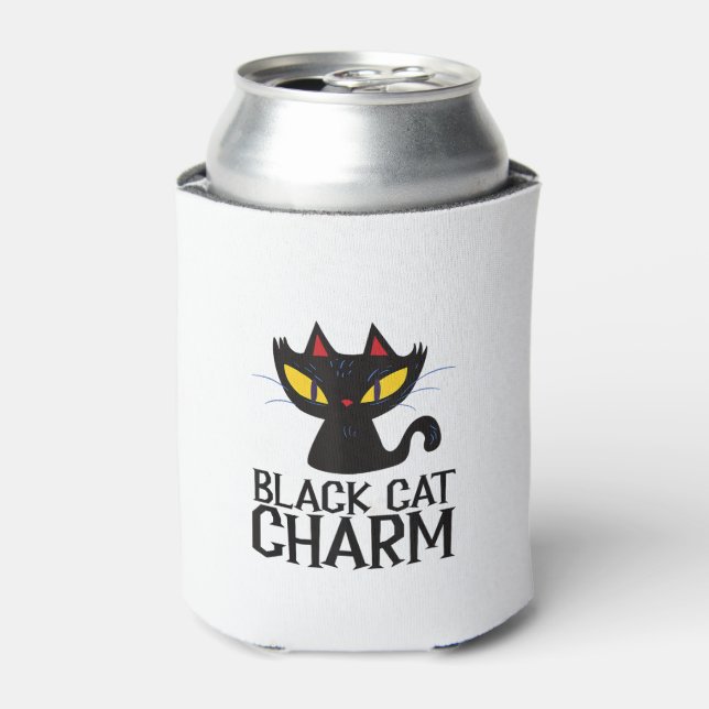 Black Cat Charm Halloween  Can Cooler (Can Front)