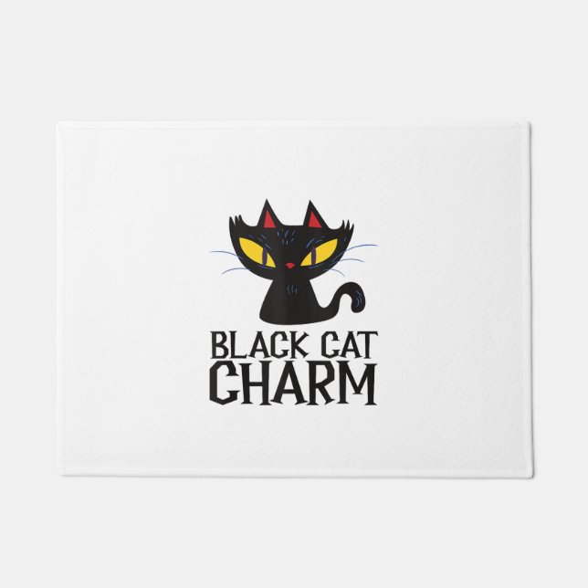 Black Cat Charm Halloween  Doormat (Front)