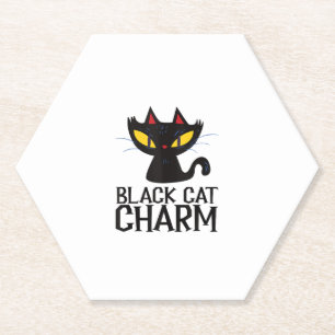 Black Cat Charm Halloween Paper Coaster
