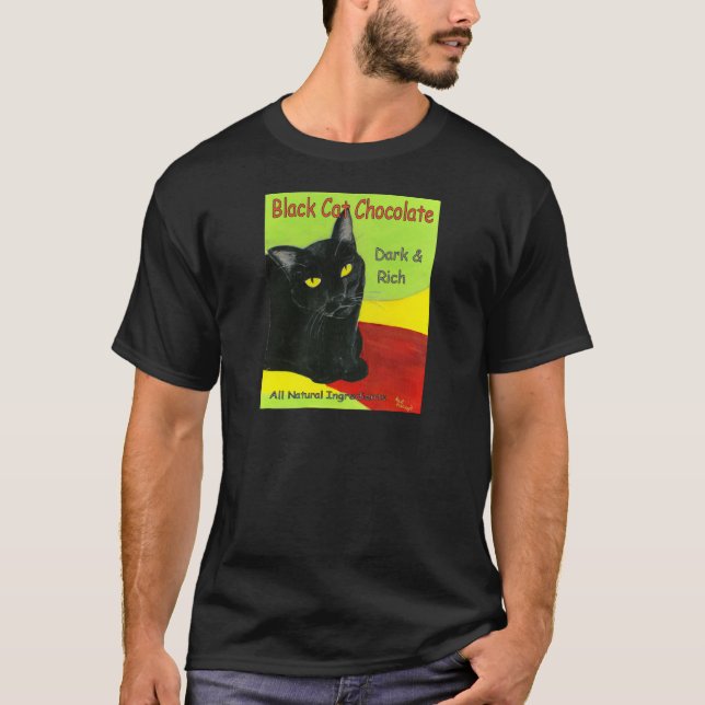 Black Cat Chocolate, Dark and Rich T-Shirt (Front)