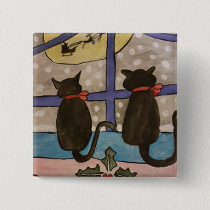 Black Cat Christmas  15 Cm Square Badge