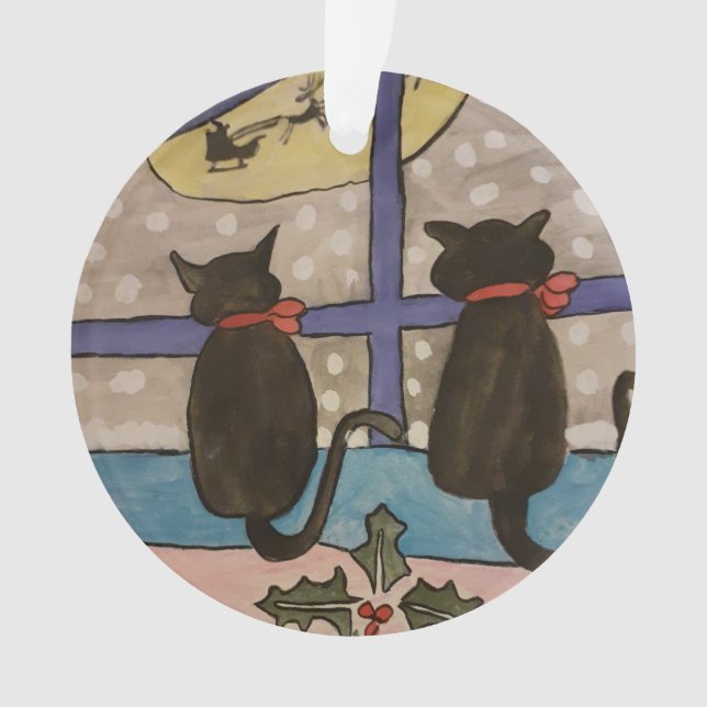 Black Cat Christmas Acrylic Tree Decoration (Front)