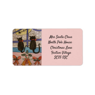 Black Cat Christmas Address Label