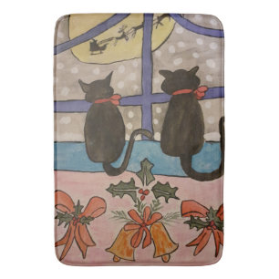 Black Cat Christmas Bath Mat