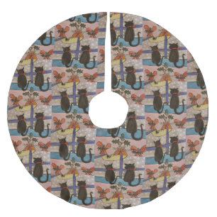 Black Cat Christmas Brushed Polyester Tree Skirt