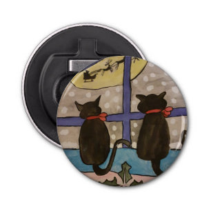 Black Cat Christmas Button Bottle Opener
