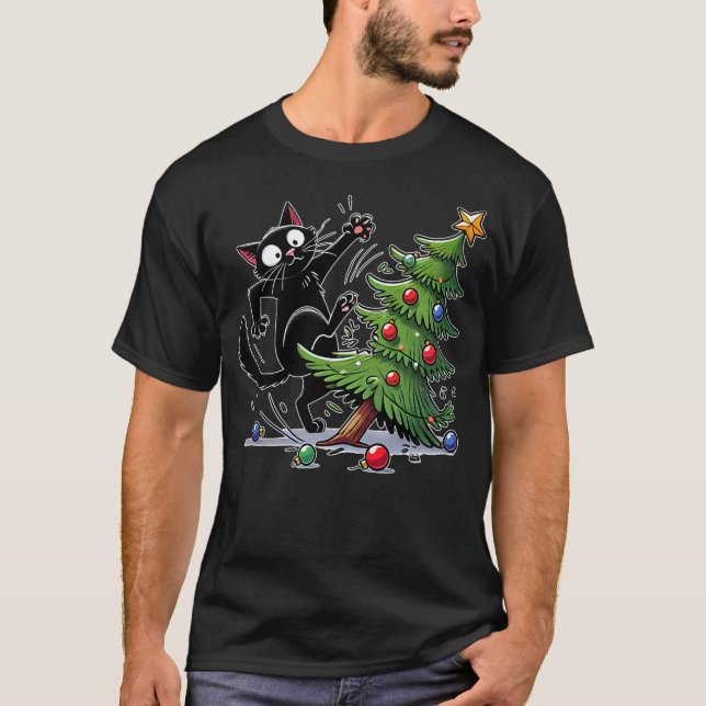 Black Cat Christmas Cat Lover T-Shirt (Front)