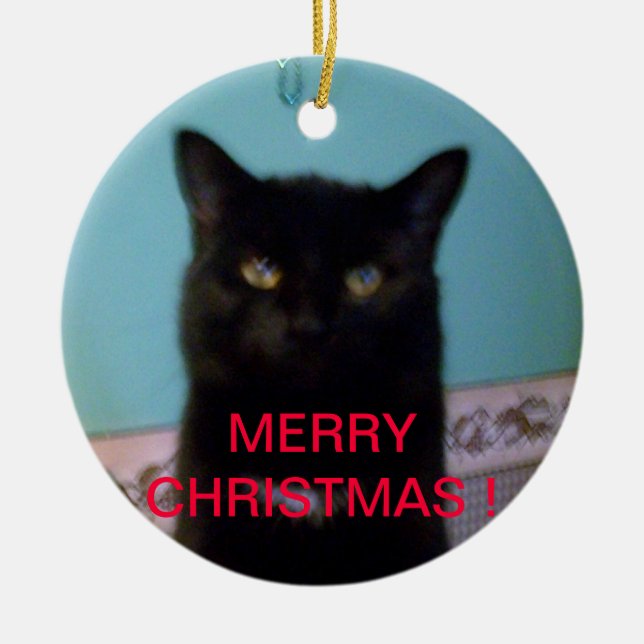 Black Cat Christmas Ceramic Tree Decoration (Front)