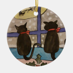 Black Cat Christmas Ceramic Tree Decoration