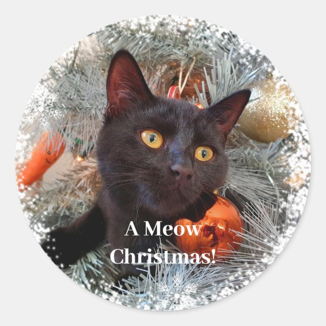 Black Cat, Christmas  Classic Round Sticker (Front)