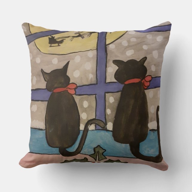 Black Cat Christmas Cushion (Front)