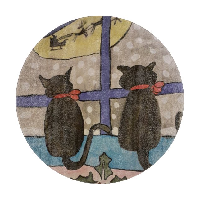 Black Cat Christmas Cutting Board (Front)