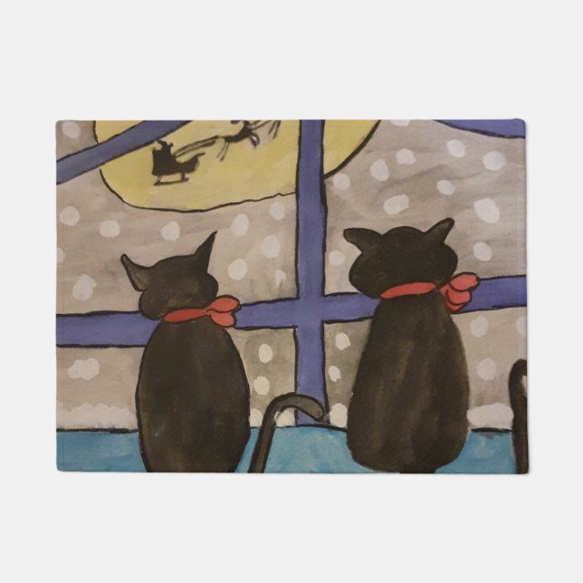 Black Cat Christmas Doormat (Front)