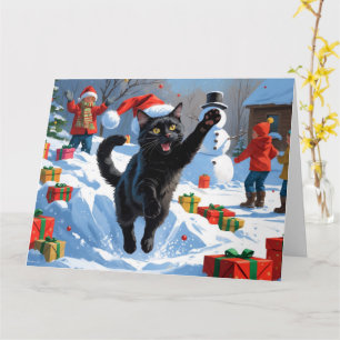Black Cat Christmas Festive Snow Scene Card