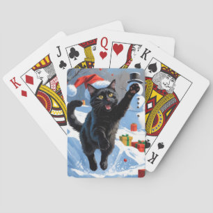 Black Cat Christmas Festive Snow Scene Playing Cards