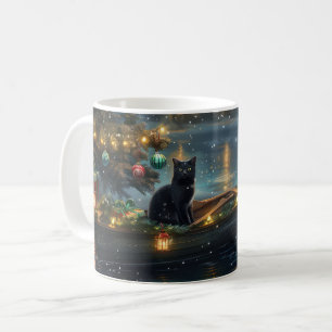 Black Cat Christmas Festive Voyage Coffee Mug
