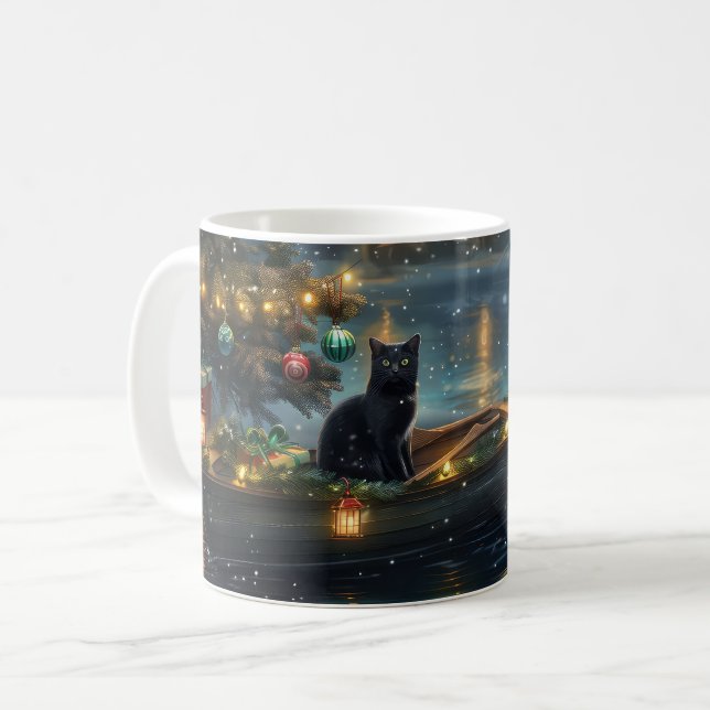 Black Cat Christmas Festive Voyage Coffee Mug (Front Left)